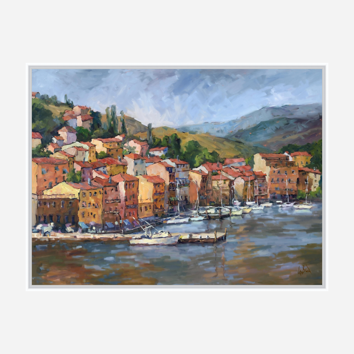 Italian Coastal Village Artist Enhanced Canvas Print