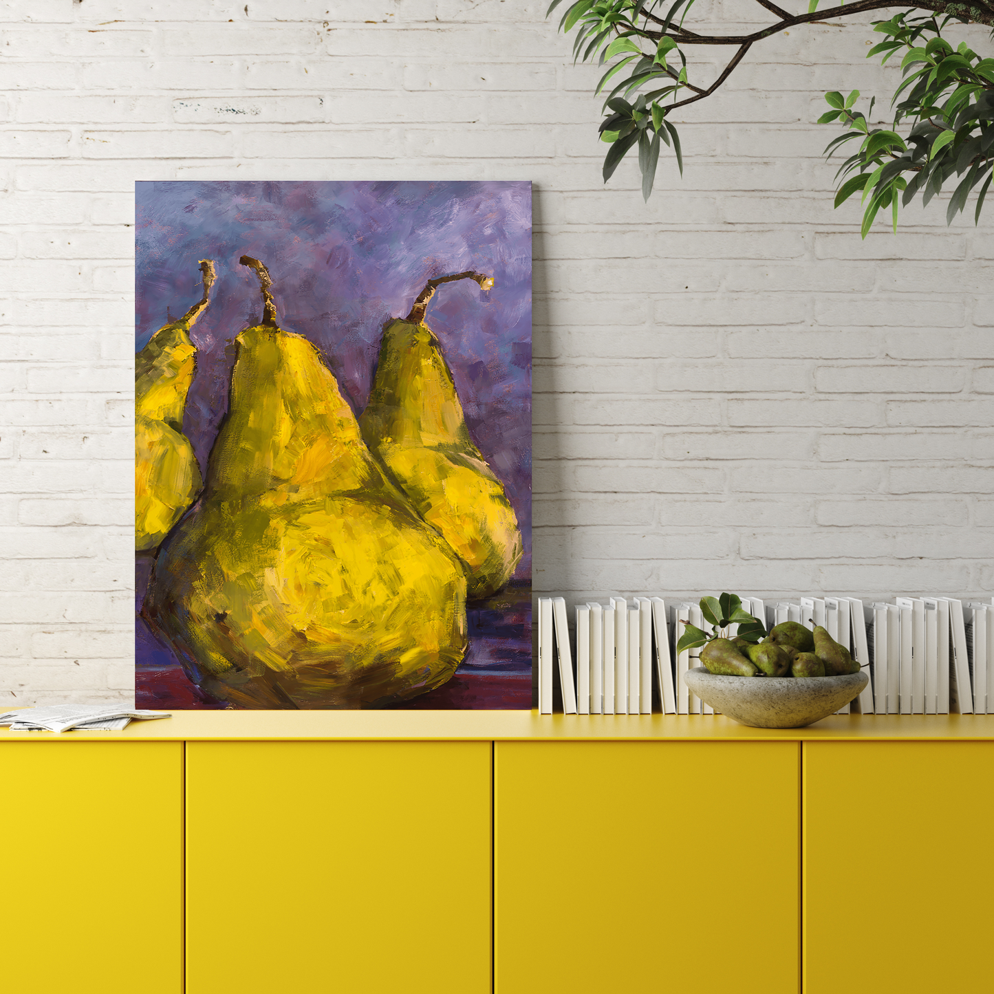 Pears with Purple Artist Enhanced Canvas Print