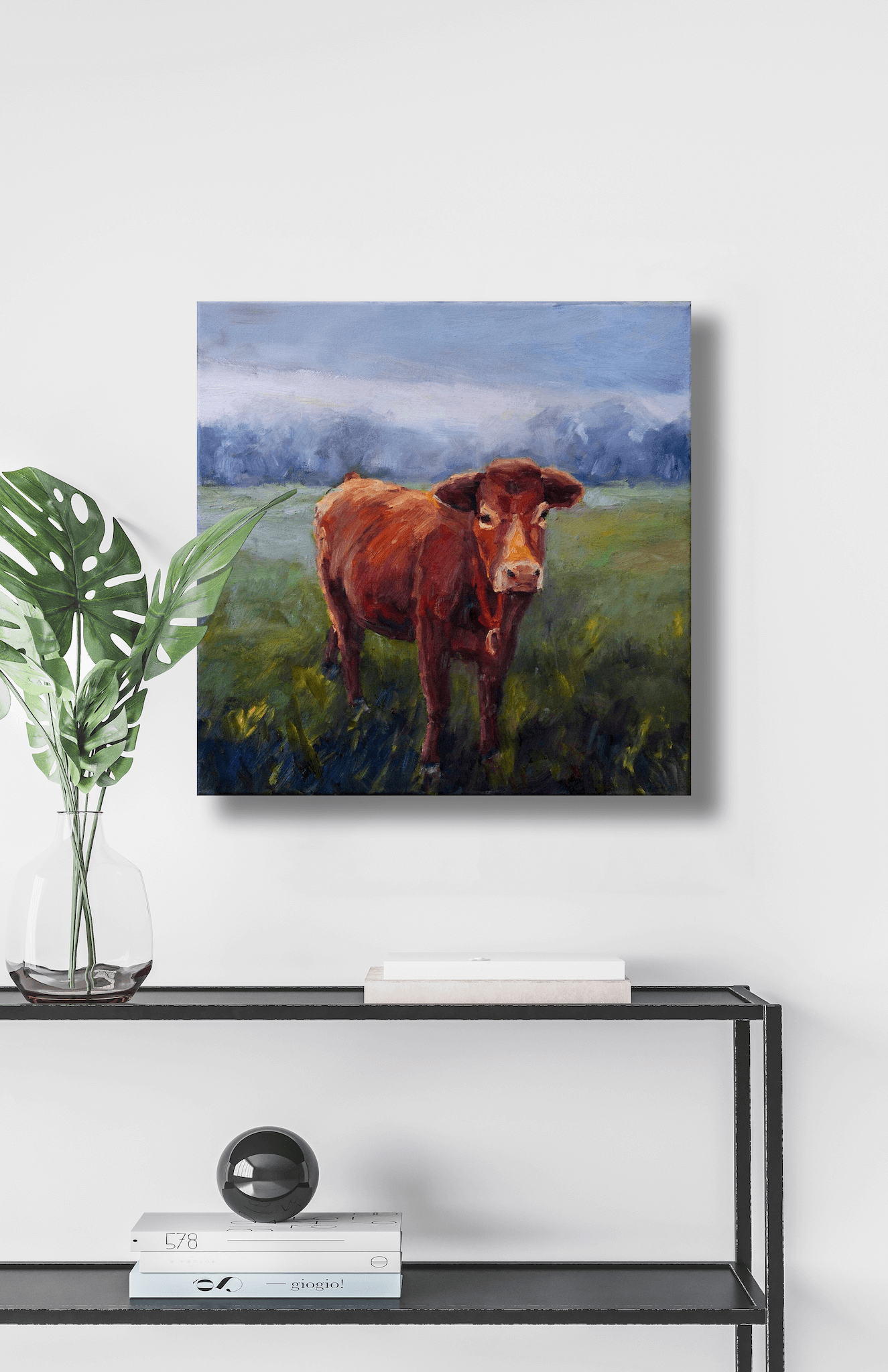 Red Cow Bell Artist Enhanced Canvas Print