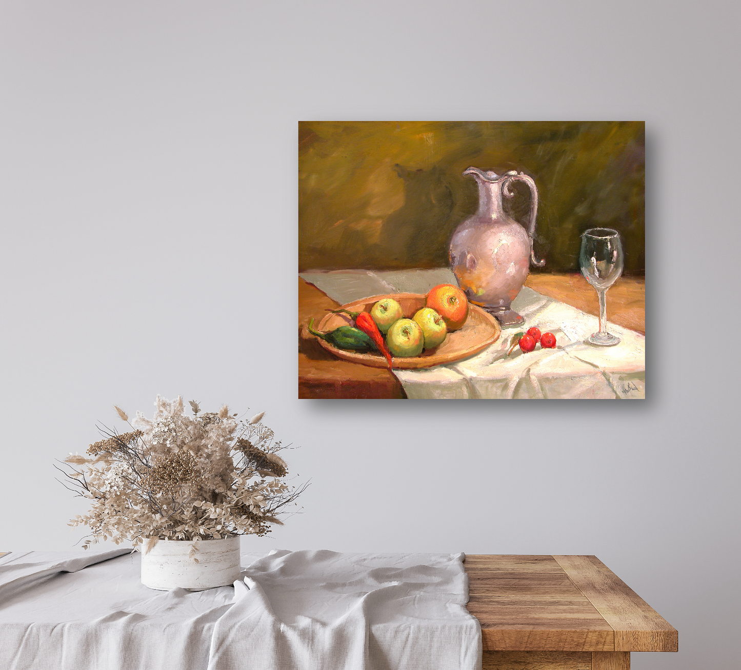 Apples on Table Artist Enhanced Canvas Print