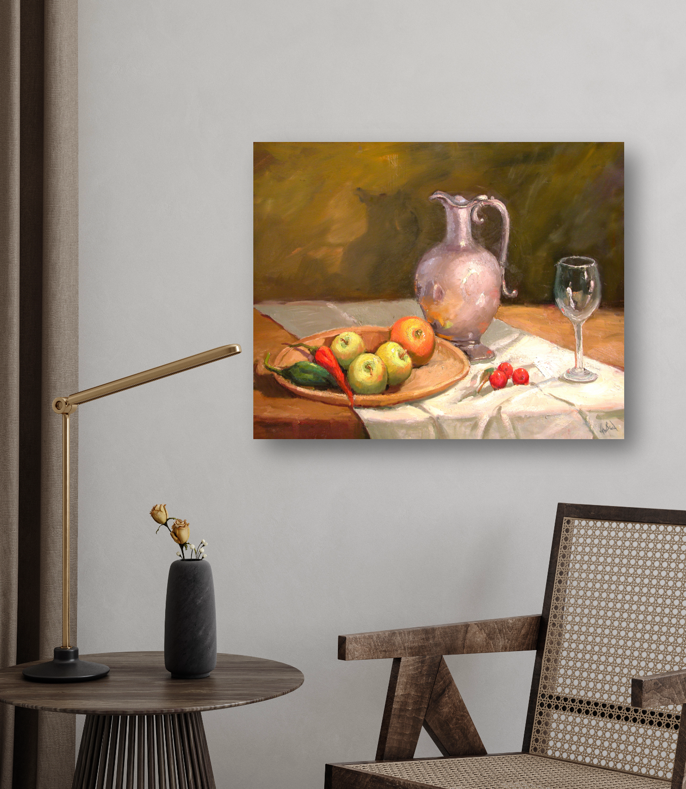 Apples on Table Artist Enhanced Canvas Print