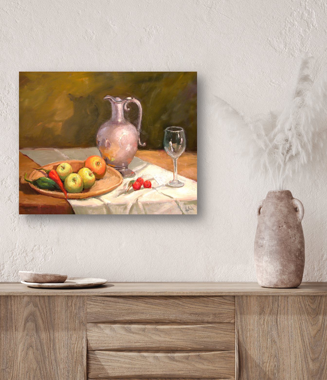 Apples on Table Artist Enhanced Canvas Print