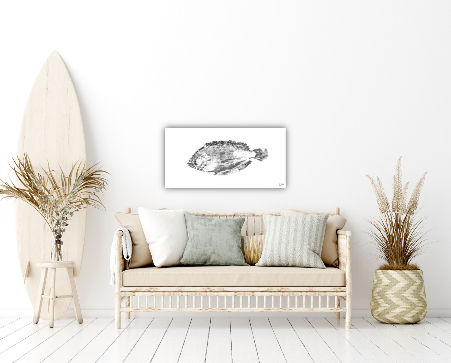 Black and White Flounder Glossy Poster Print