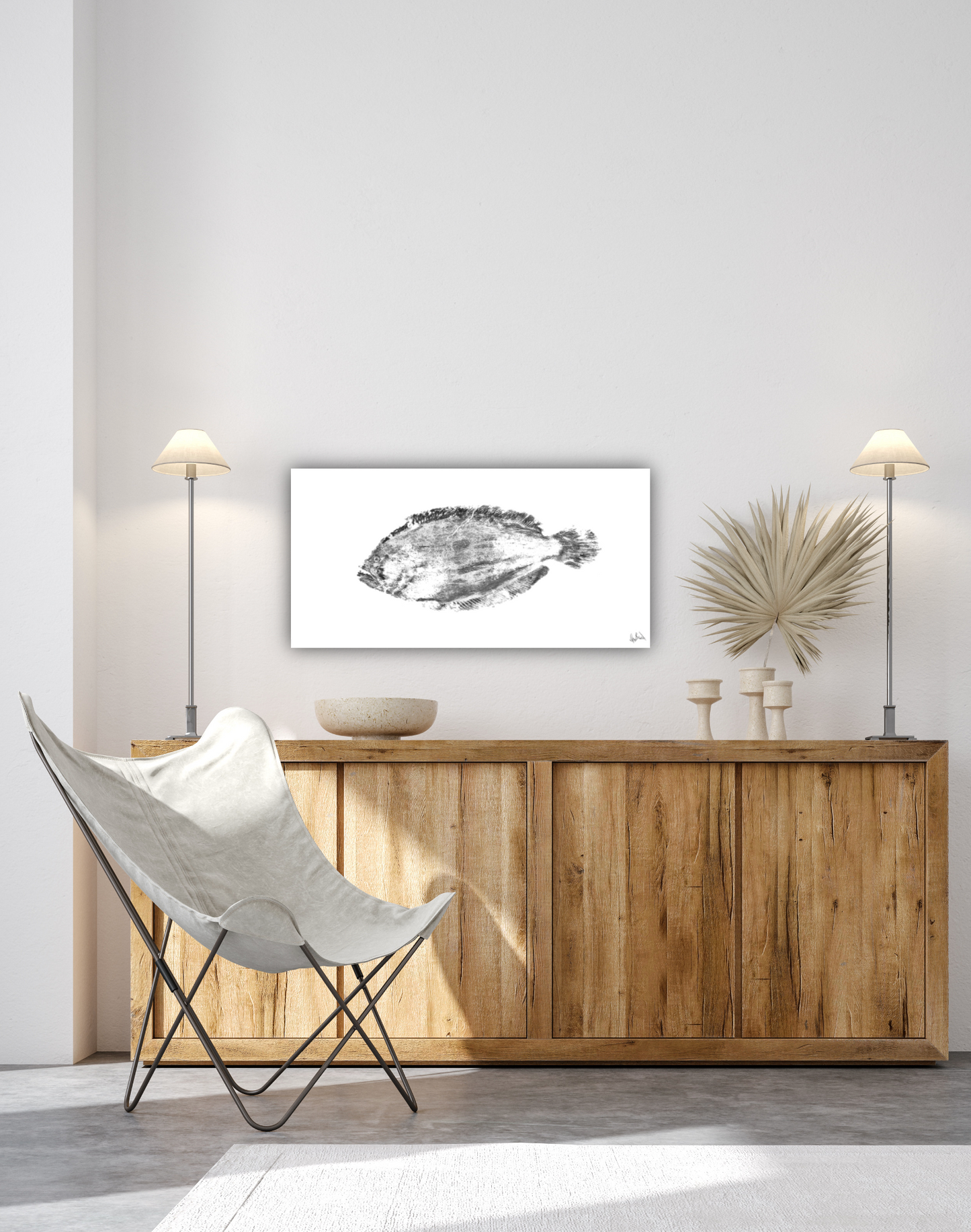 Black and White Flounder Fine Art Paper Print