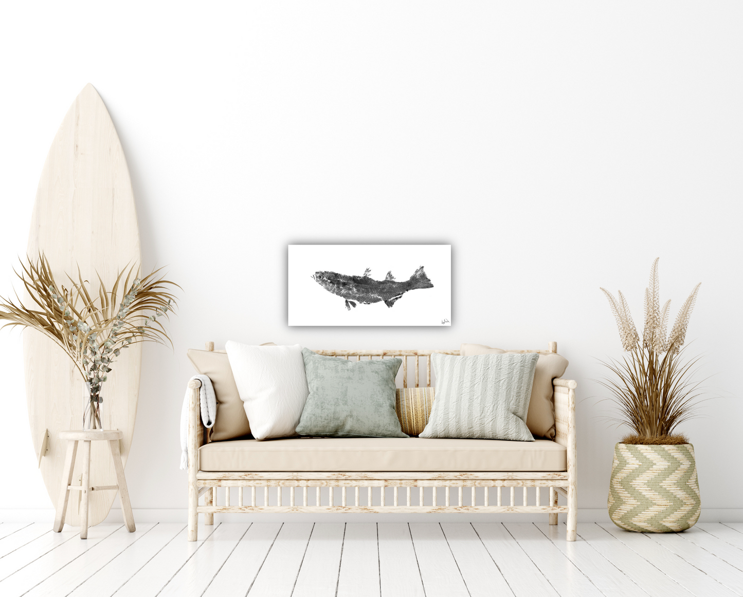 Black and White Pompano High Gloss Metal Print