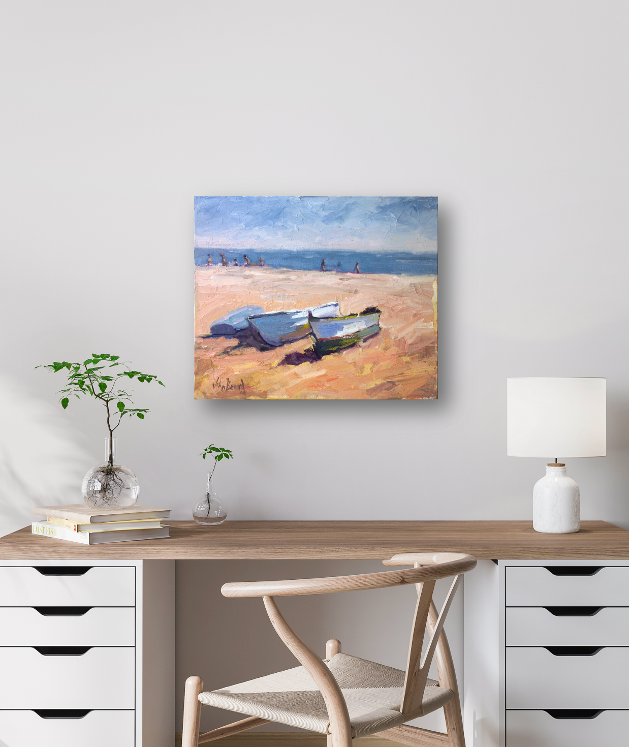 Boats on the Beach Artist Enhanced Canvas Print