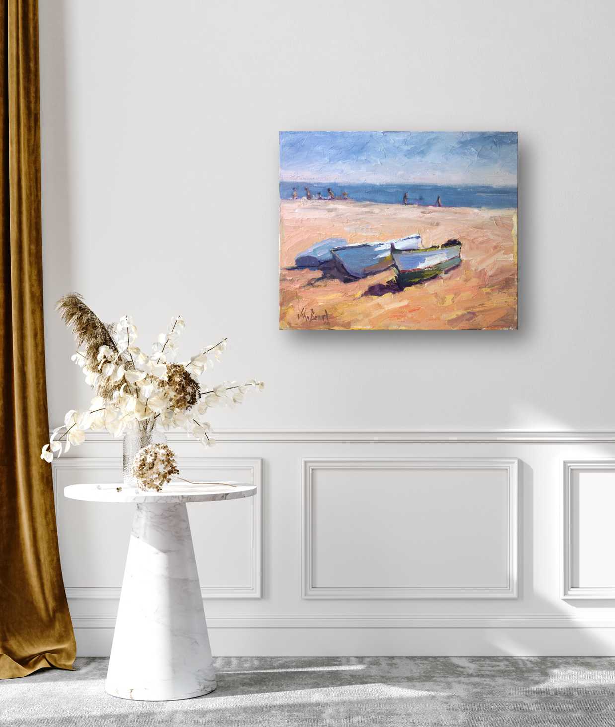 Boats on the Beach Artist Enhanced Canvas Print