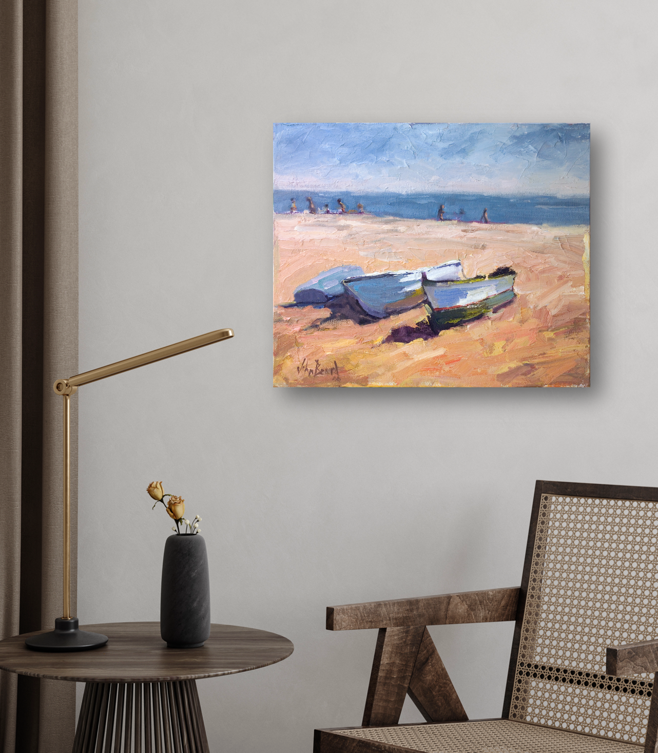 Boats on the Beach Artist Enhanced Canvas Print