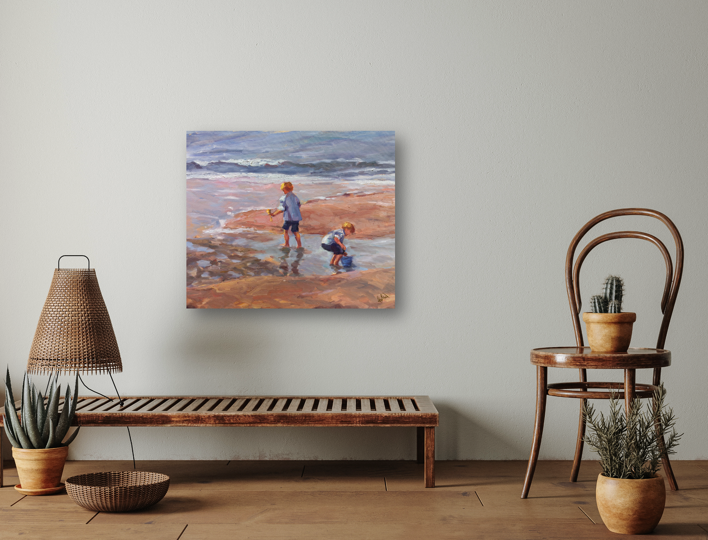 Boys on the Beach Artist Enhanced Canvas Print