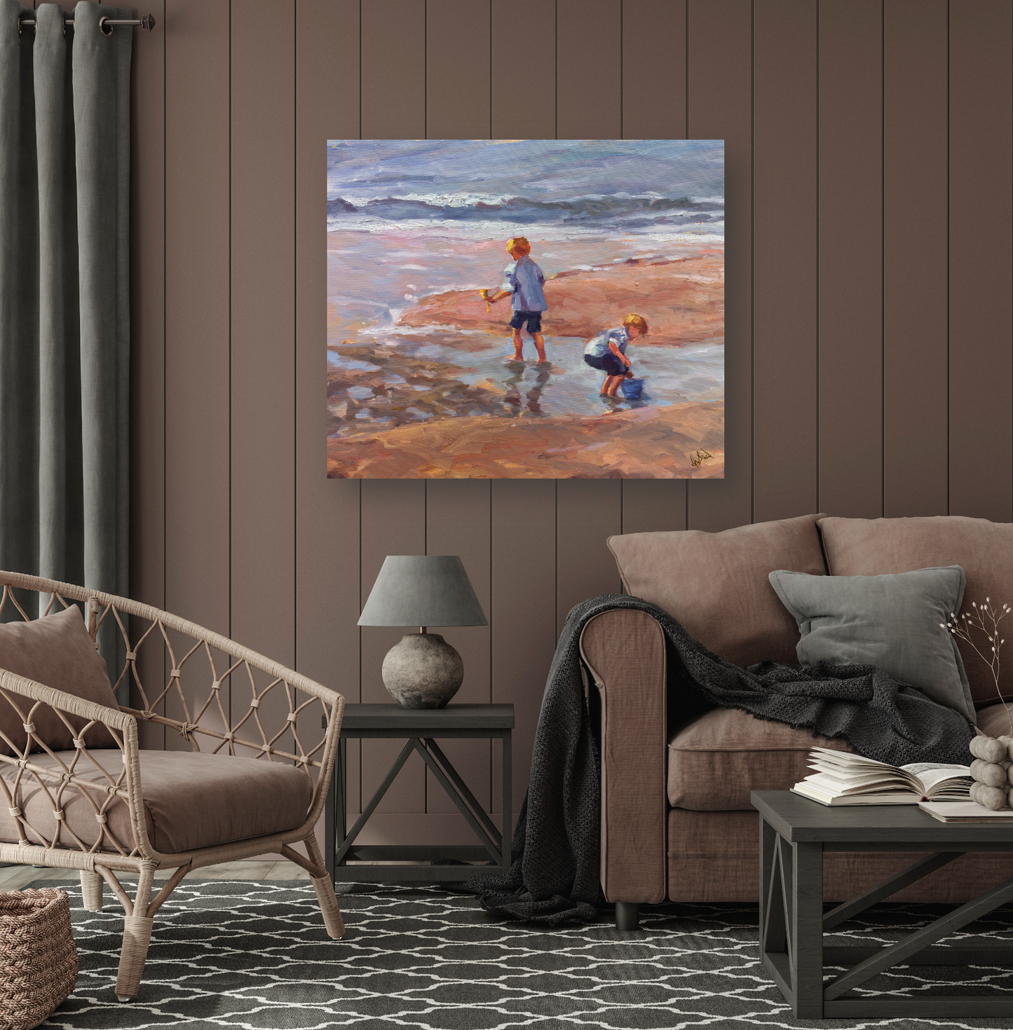 Boys on the Beach Artist Enhanced Canvas Print