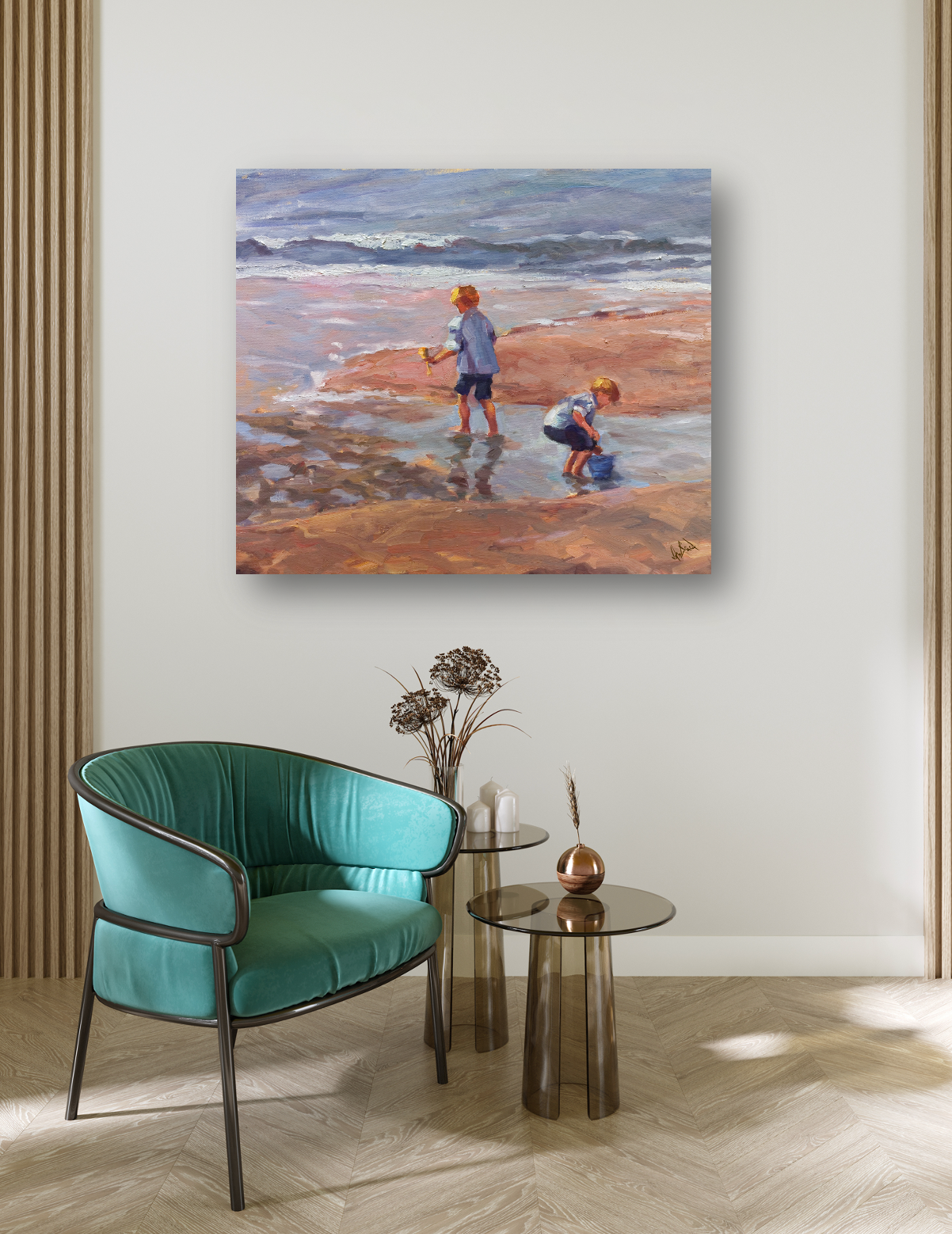 Boys on the Beach Artist Enhanced Canvas Print