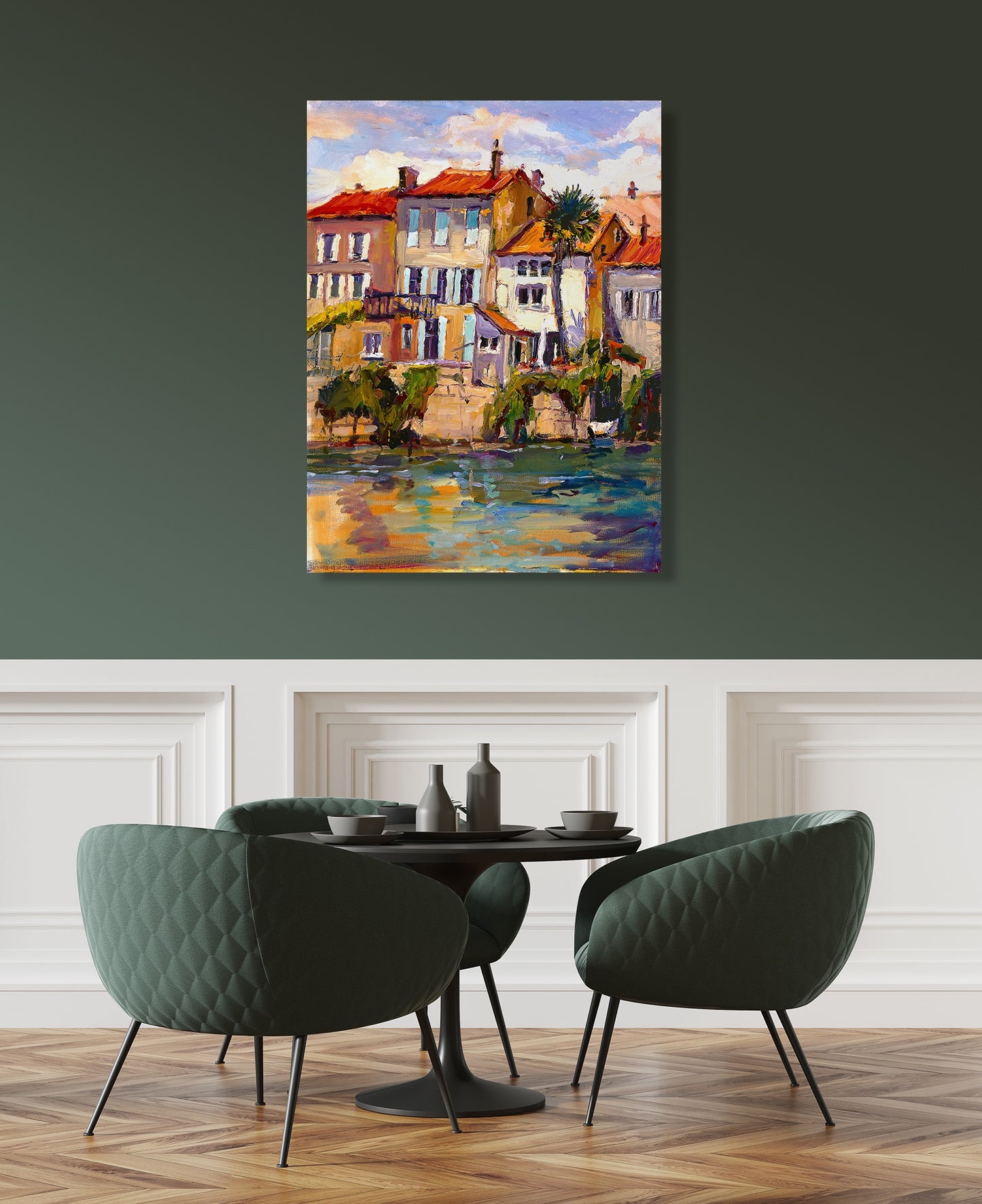 Charantee River Shops High Gloss Metal Print