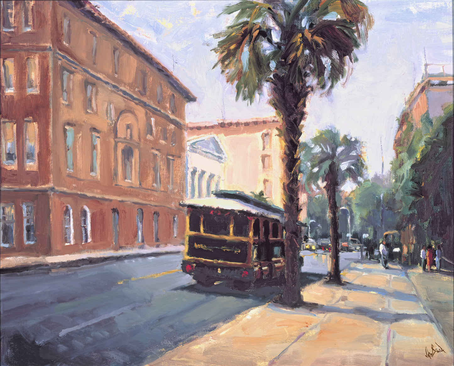 Charleston Trolley Artist Enhanced Canvas Print