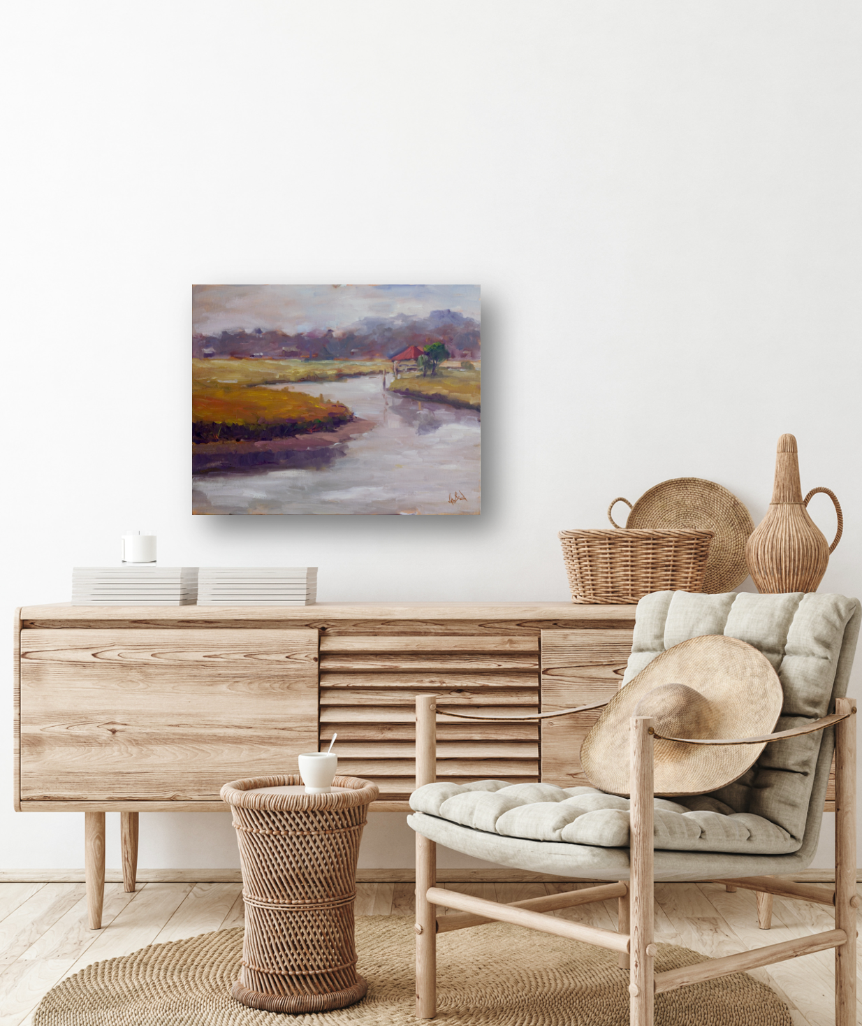 Cloudy Day on the Marsh Artist Enhanced Canvas Print