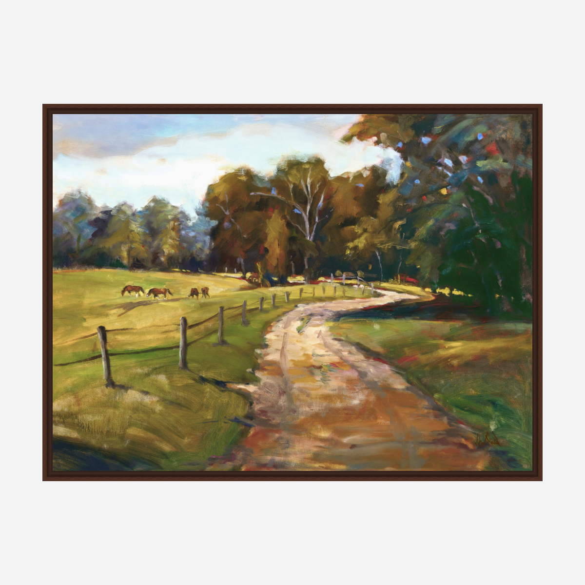 Country Path with Horses Artist Enhanced Canvas Print