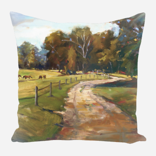 Country Path with Horses Pillow