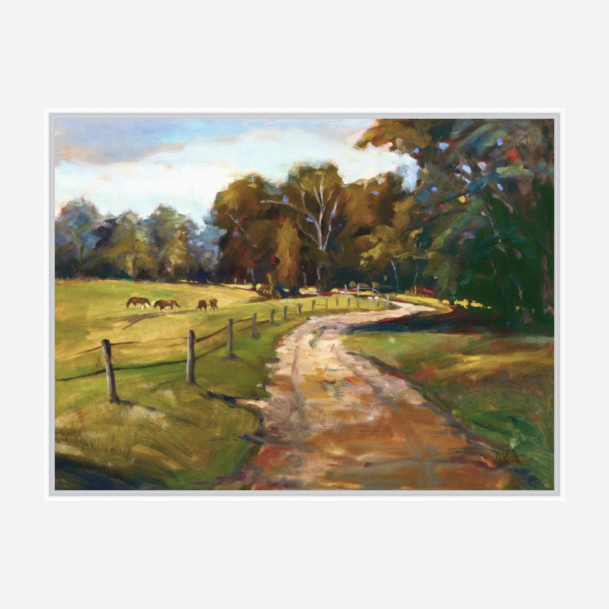 Country Path with Horses Artist Enhanced Canvas Print