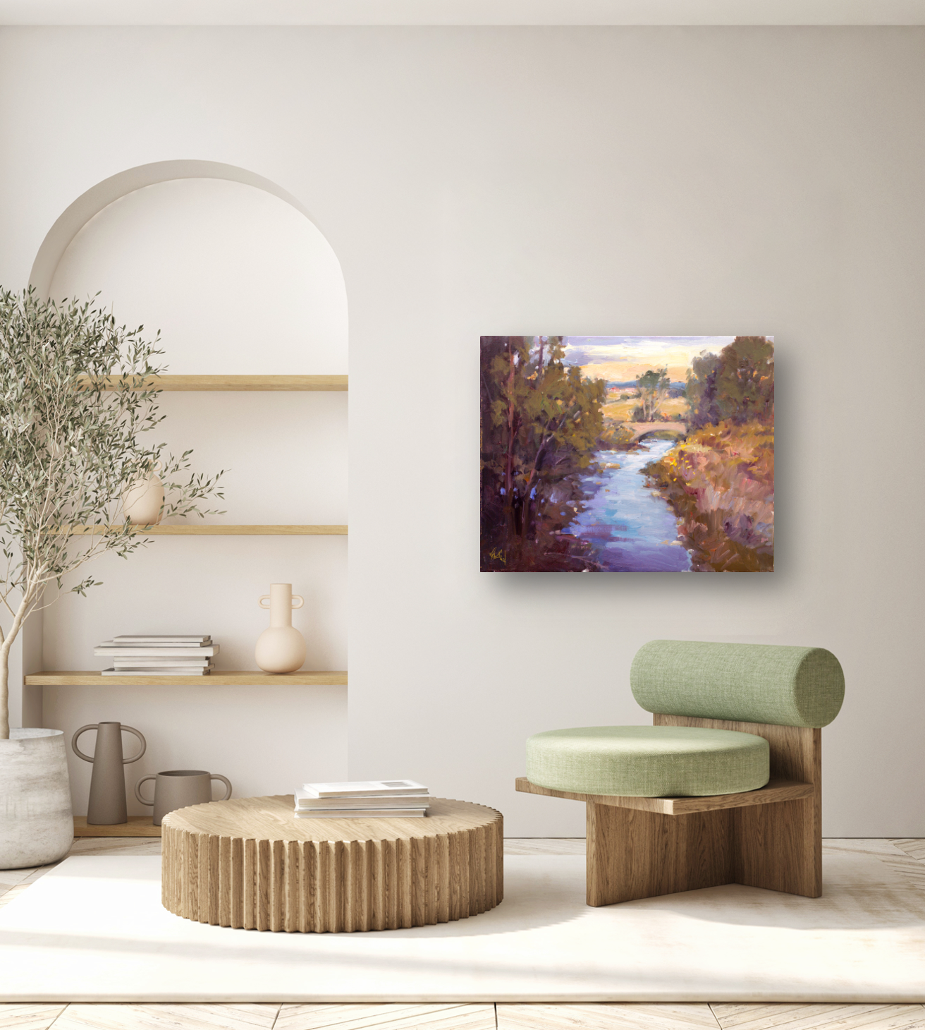 Creek with Bridge Artist Enhanced Canvas Print