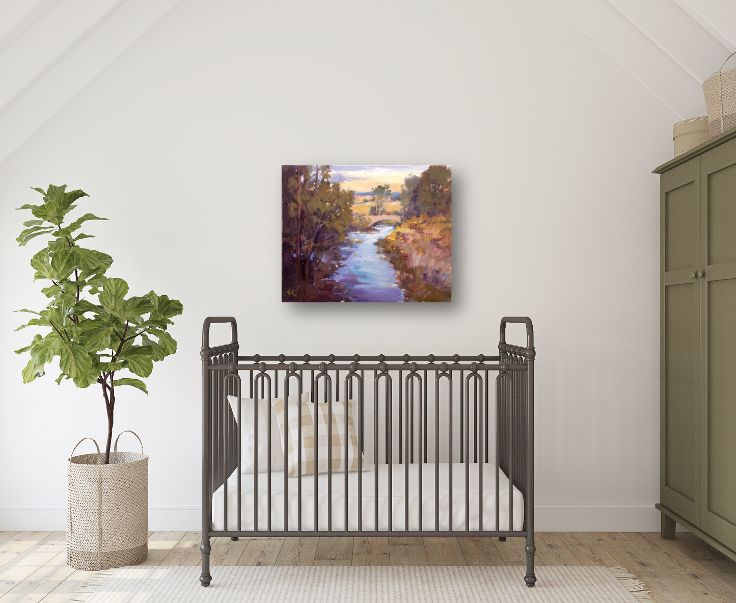 Creek with Bridge Artist Enhanced Canvas Print