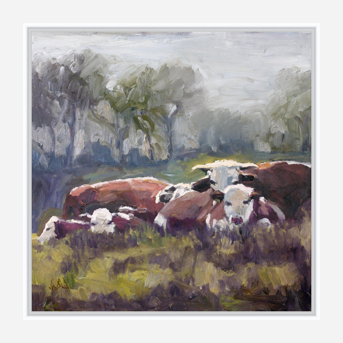 Five Cows Artist Enhanced Canvas Print