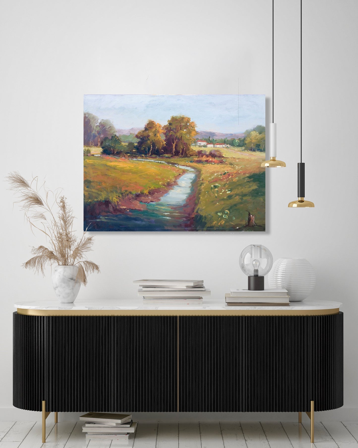 Flowers Along the Creek Glossy Poster Print