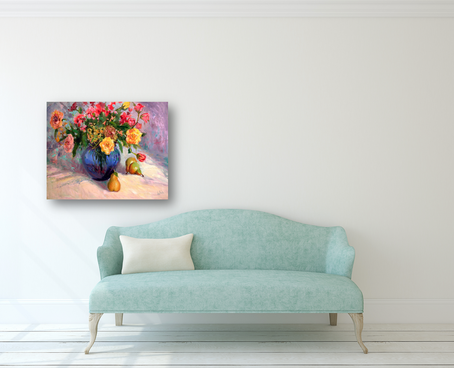 Flowers with Pears Artist Enhanced Canvas Print