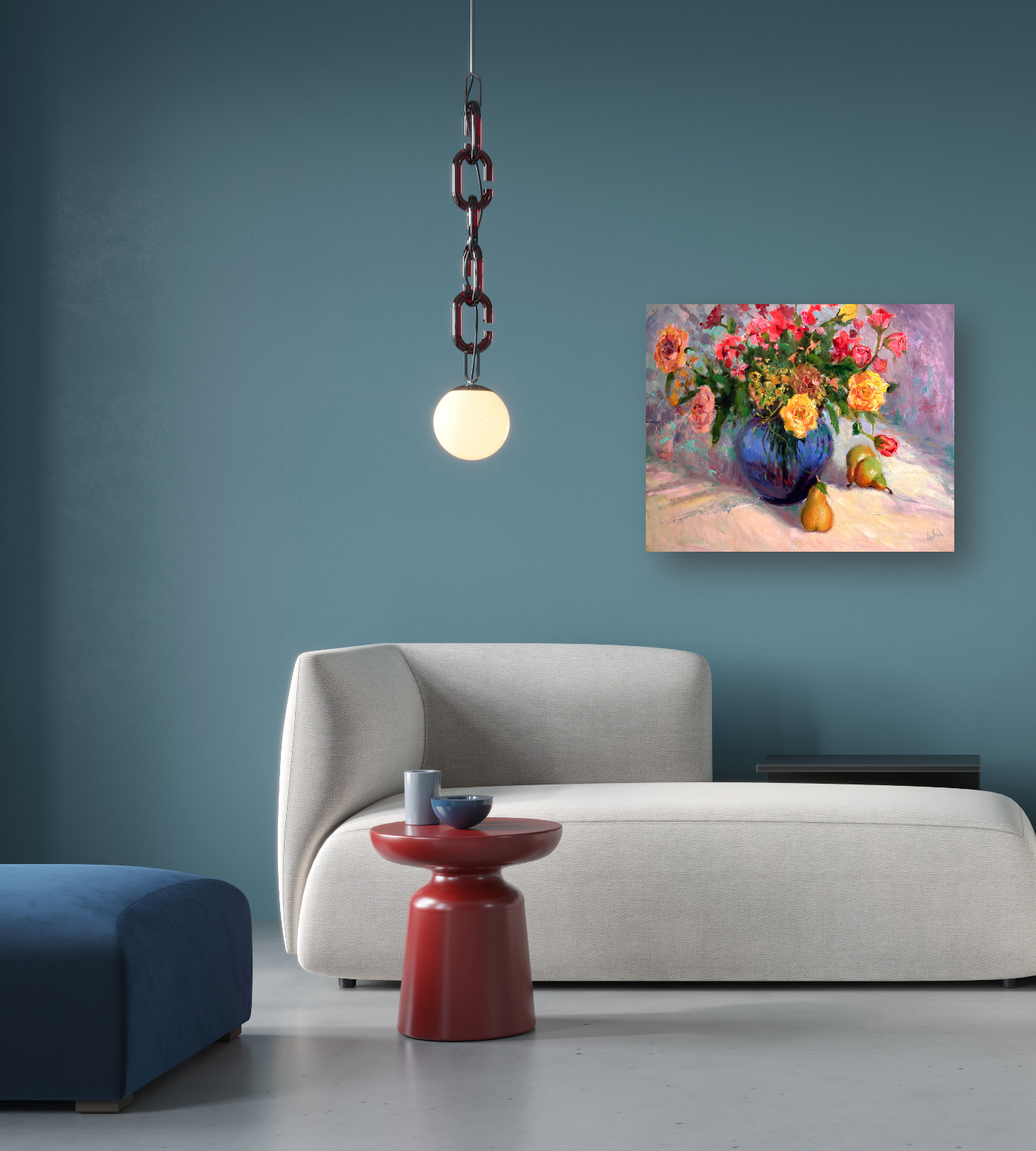 Flowers with Pears Artist Enhanced Canvas Print