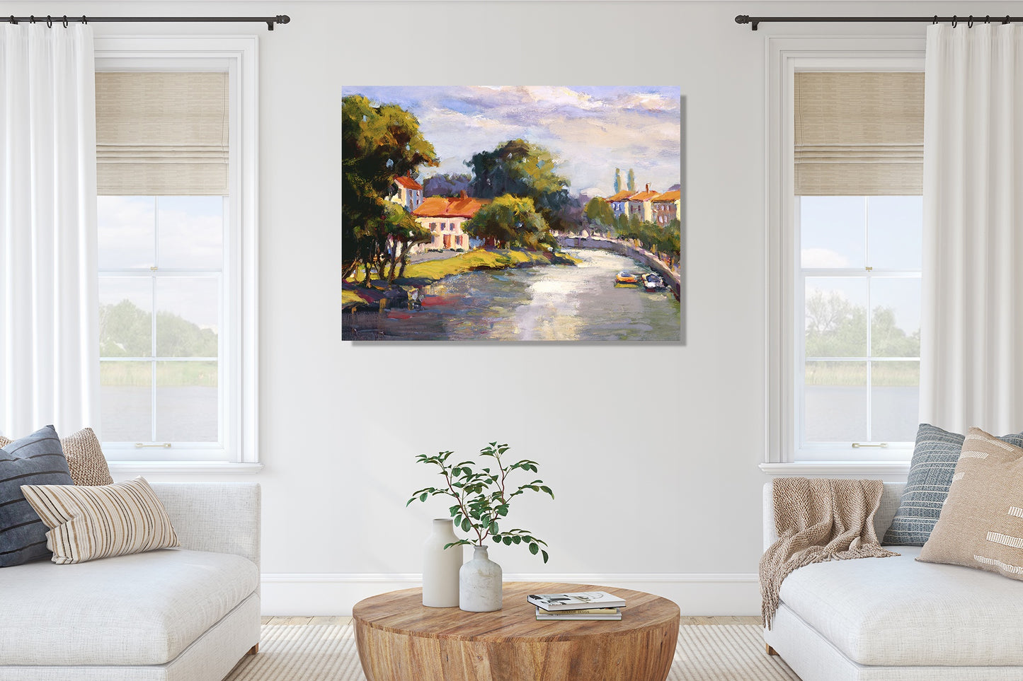 French Village With Canal High Gloss Metal Print