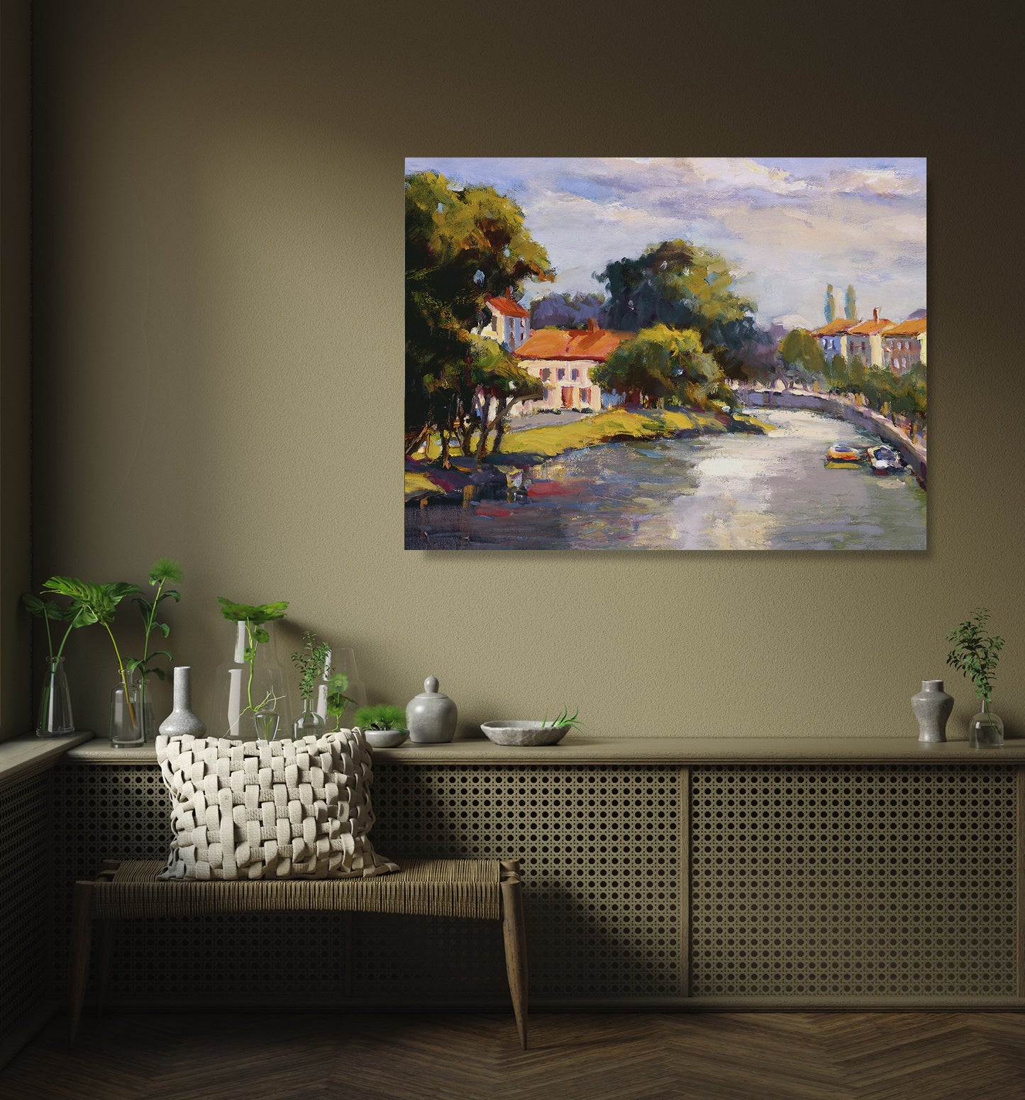 French Village With Canal High Gloss Metal Print
