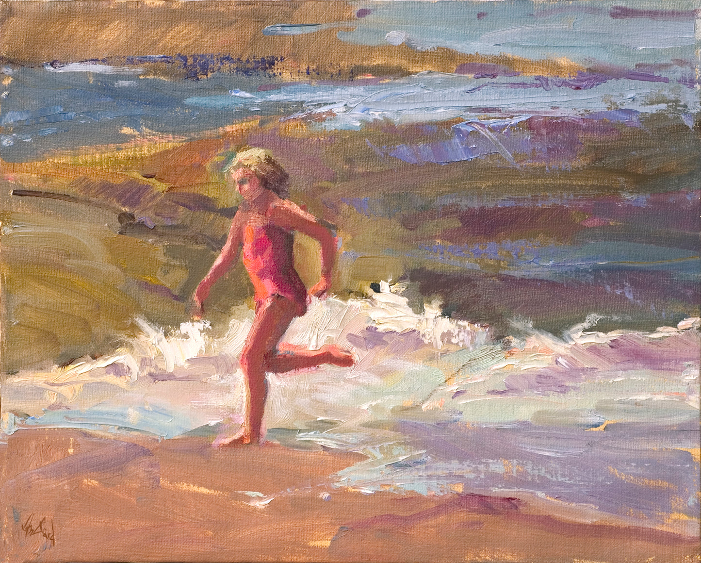 Girl in the Surf Artist Enhanced Canvas Print