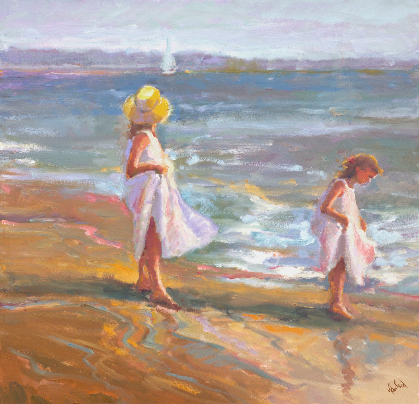 Girls on the Beach Artist Canvas Enhanced Print