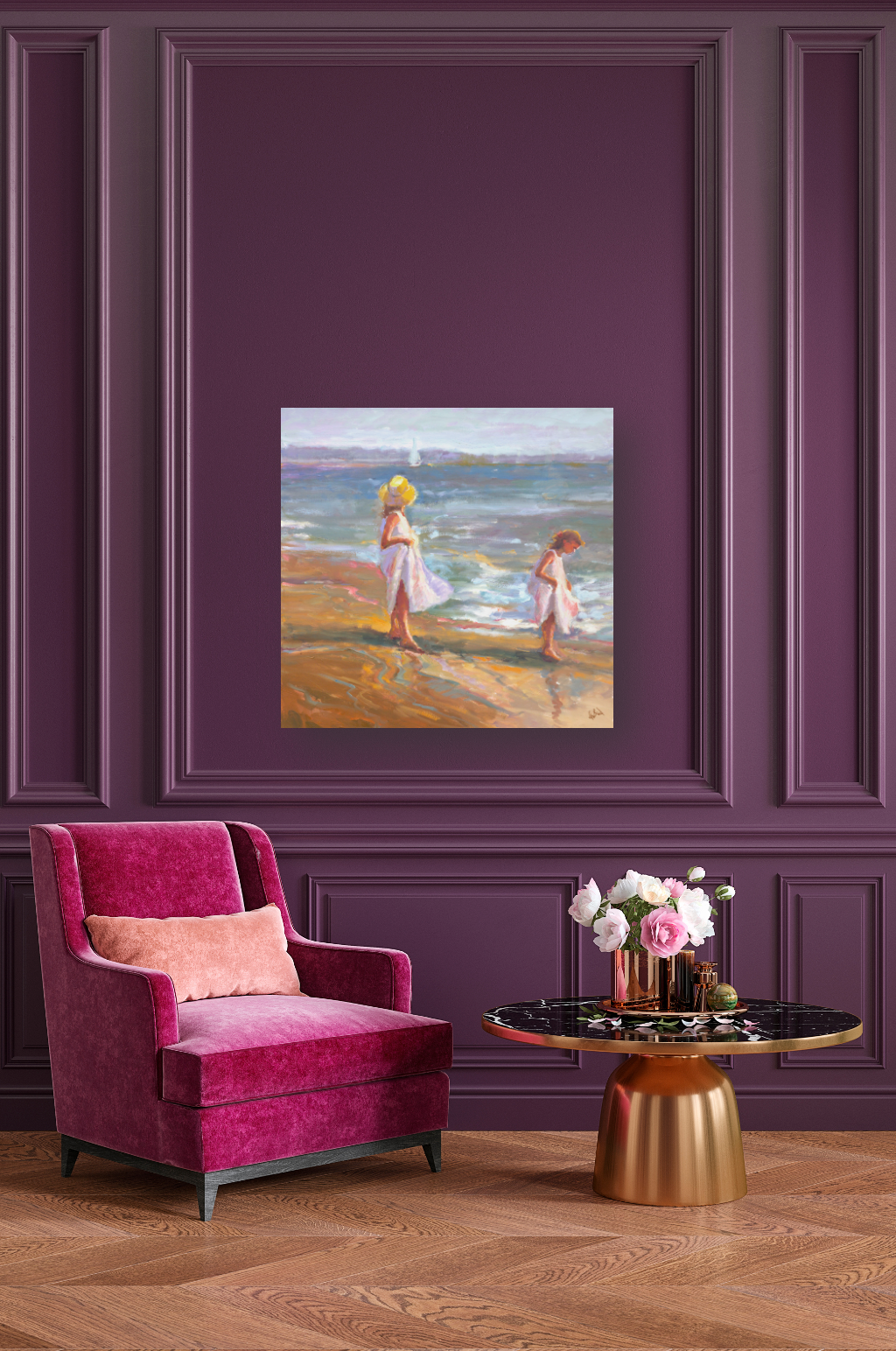 Girls on the Beach Artist Canvas Enhanced Print