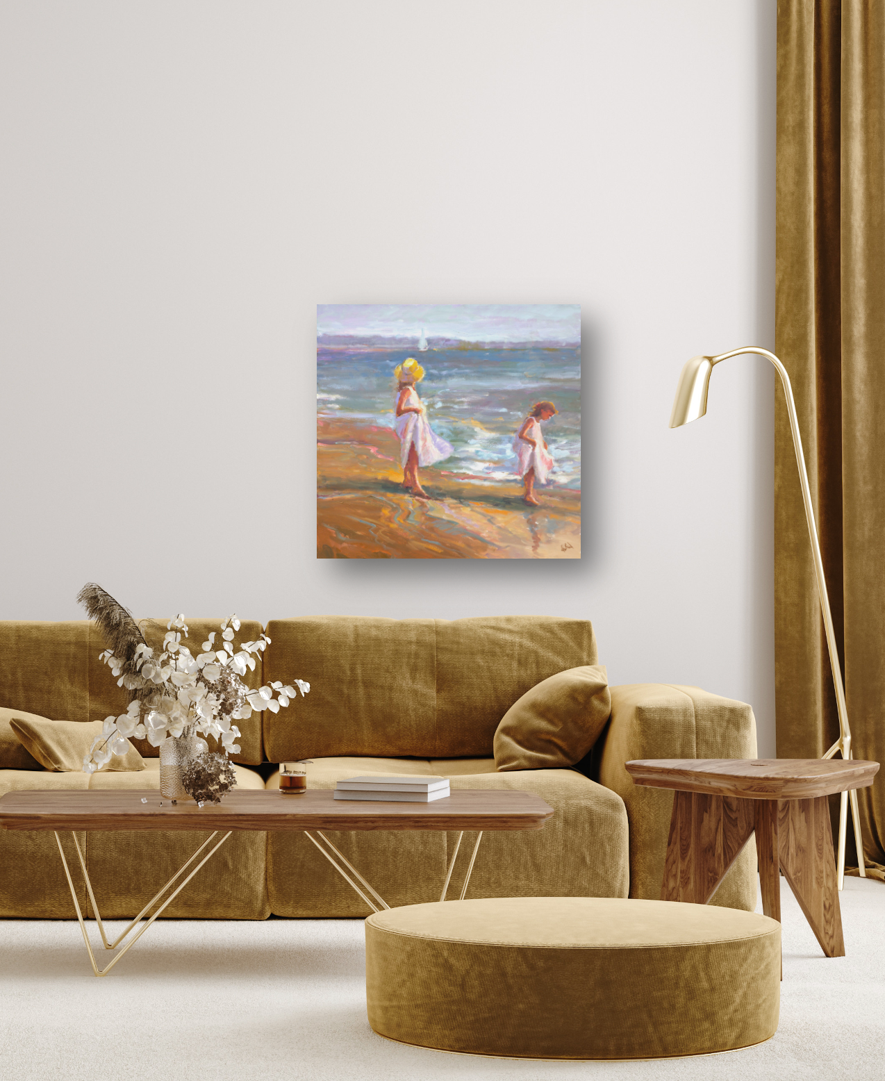 Girls on the Beach Artist Canvas Enhanced Print