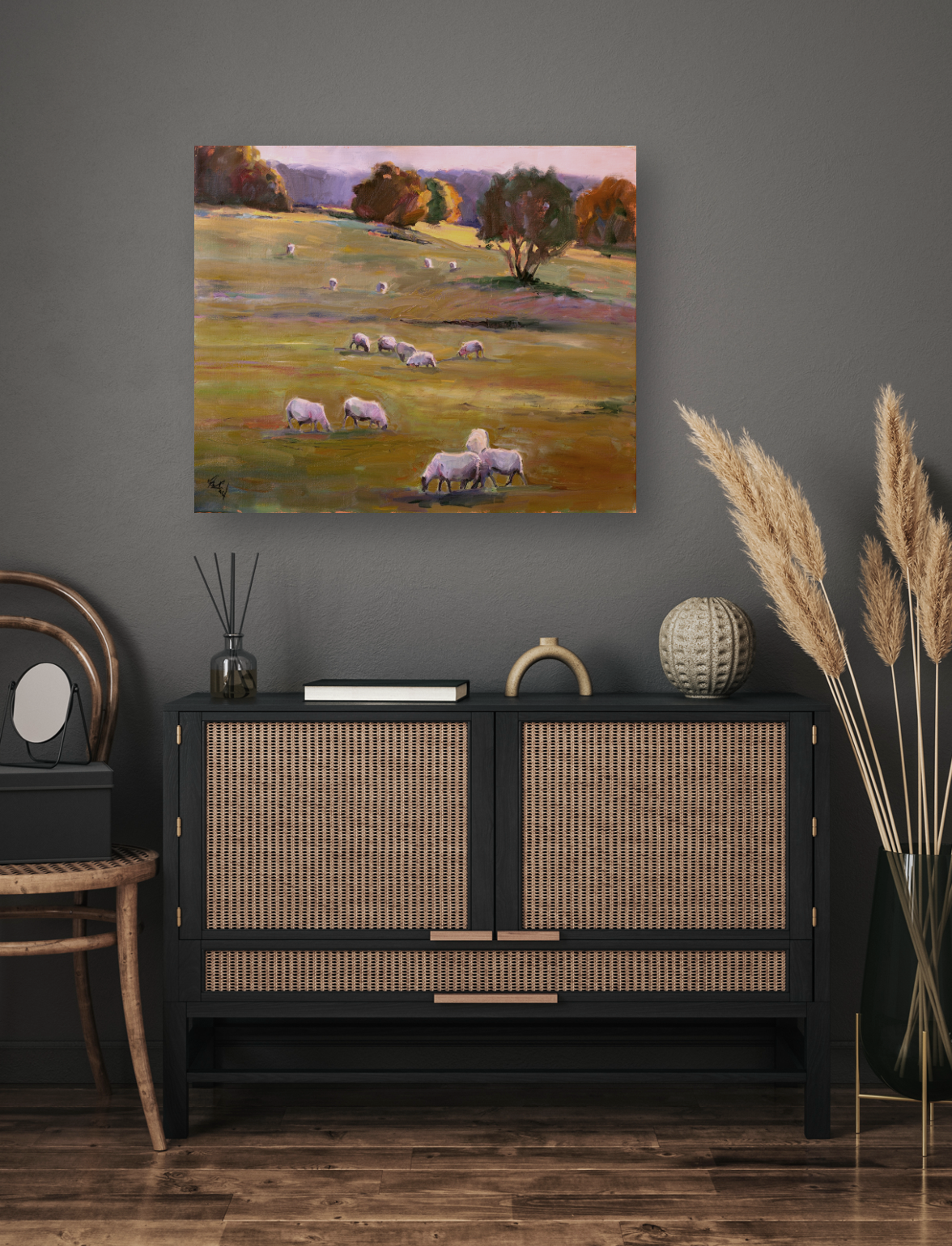 Grazing at Sunset Artist Enhanced Canvas Print