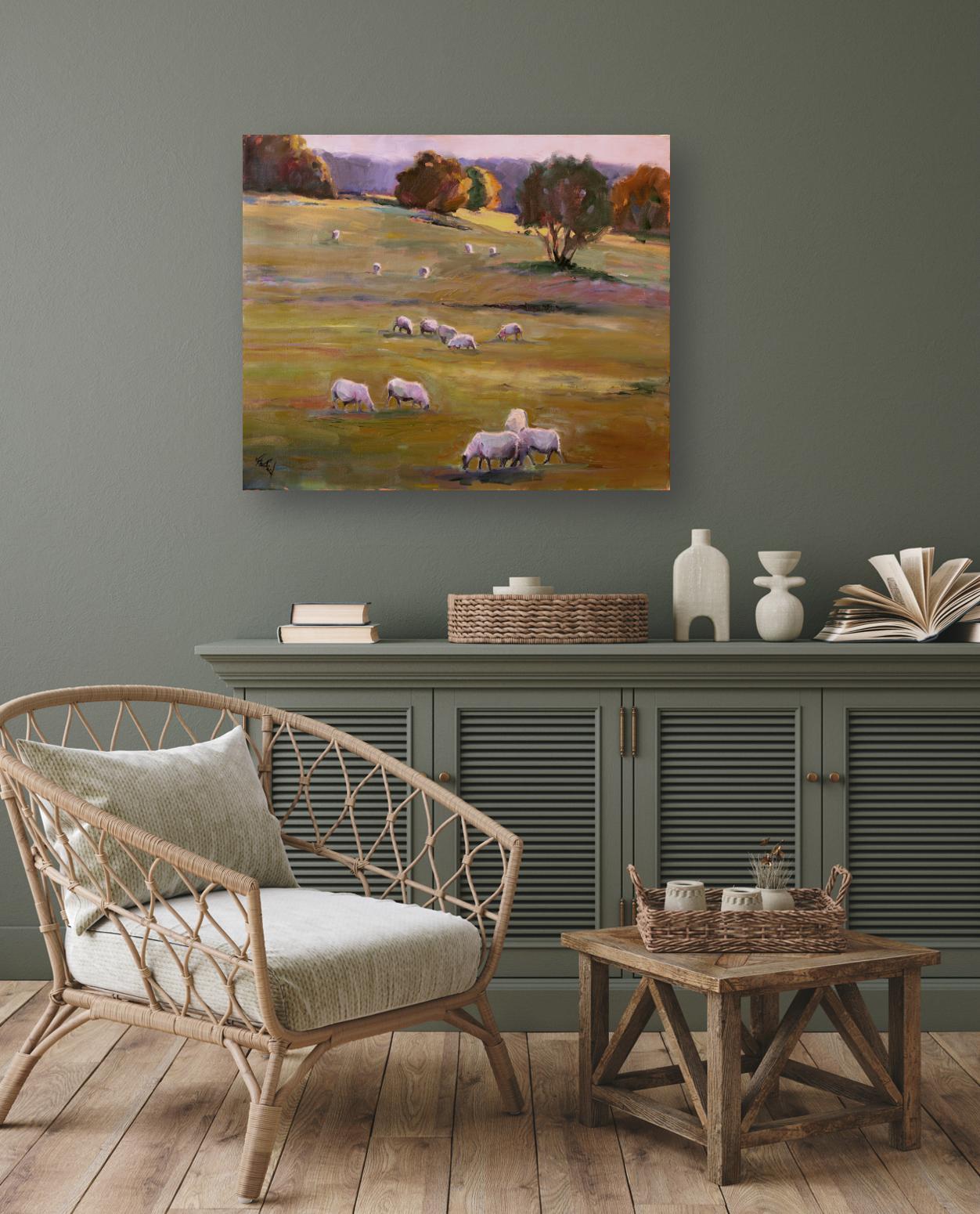 Grazing at Sunset Artist Enhanced Canvas Print