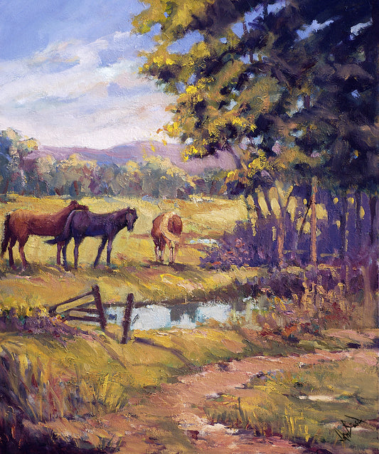 Horses by the Ponds Artist Enhanced Canvas Print