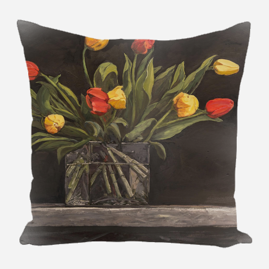 Hummingbird and Tulips Pillow