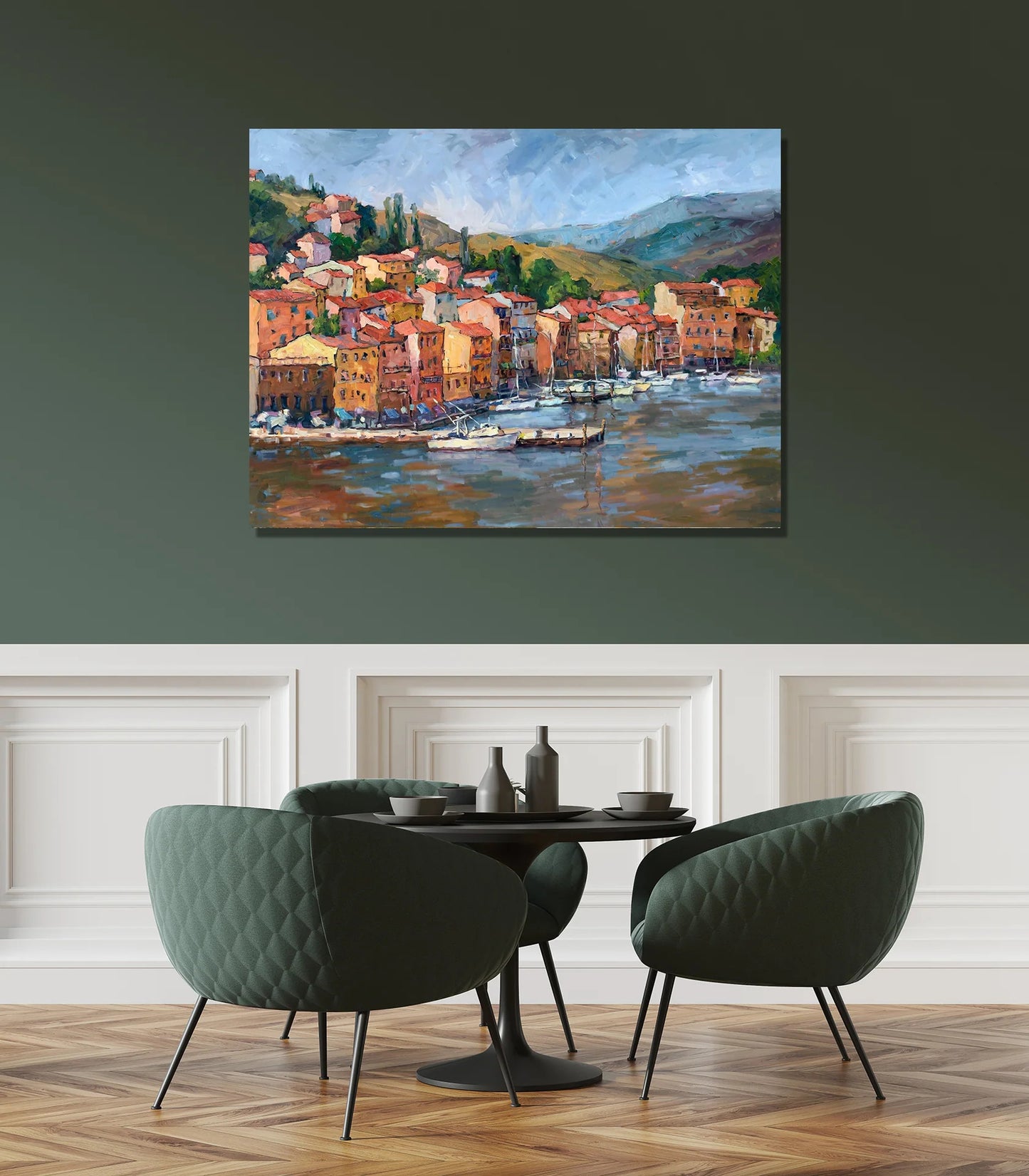 Italian Coastal Village High Gloss Metal Print