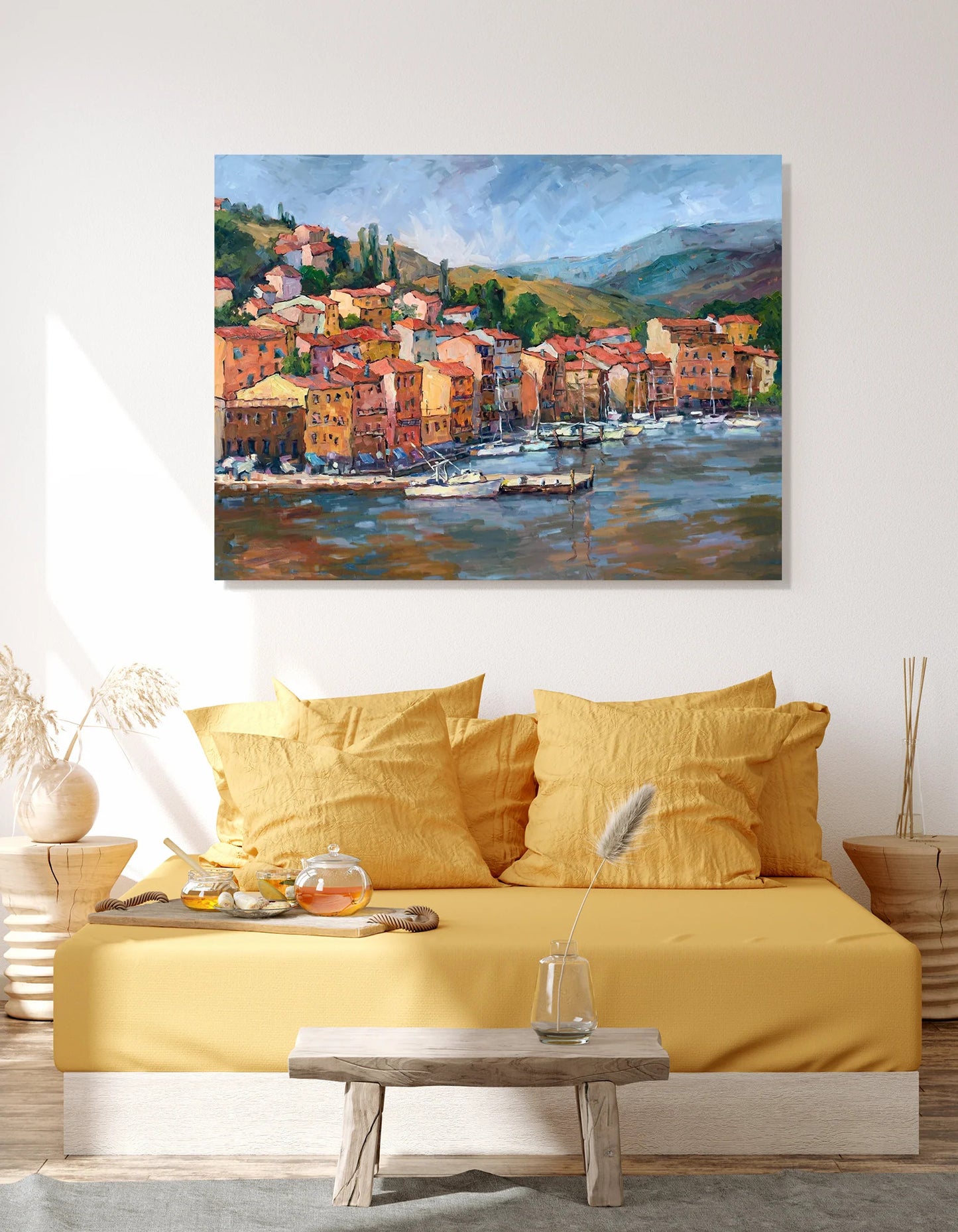 Italian Coastal Village High Gloss Metal Print