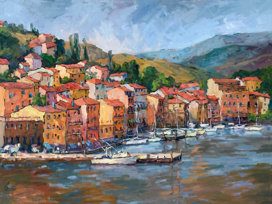 Italian Coastal Village High Gloss Metal Print