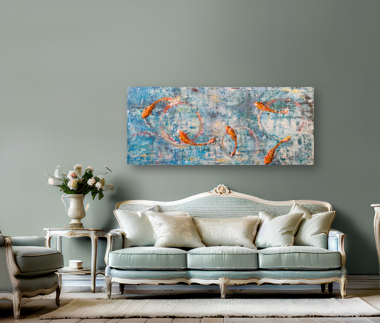 Koi Reflections Artist Enhanced Canvas Print