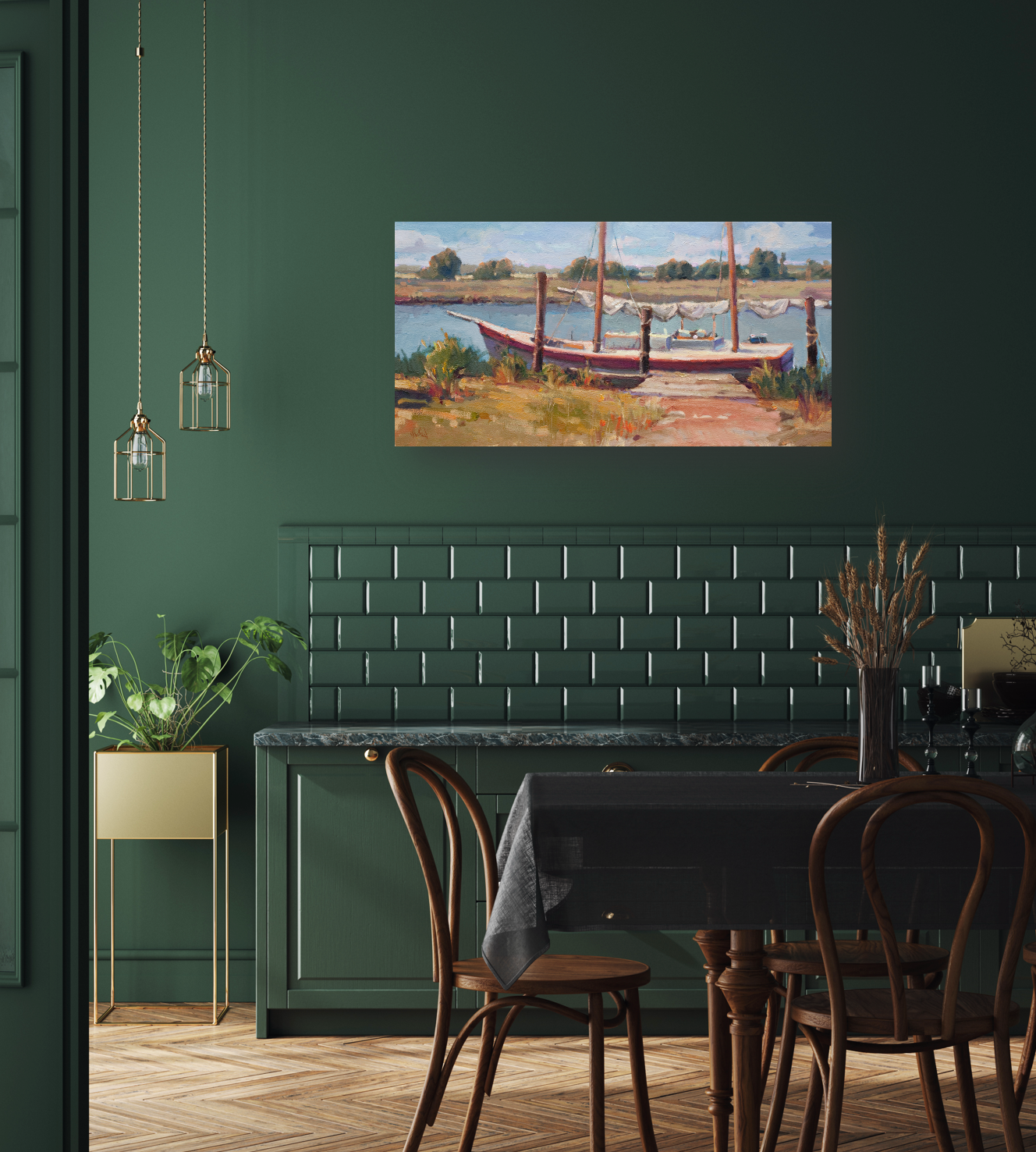 Marsh Mooring Artist Enhanced Canvas Print