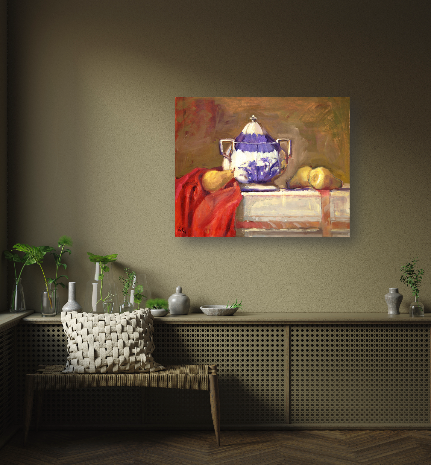 Pears Still Life Artist Enhanced Canvas Print