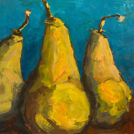 Pears with Teal Artist Enhanced Canvas Print