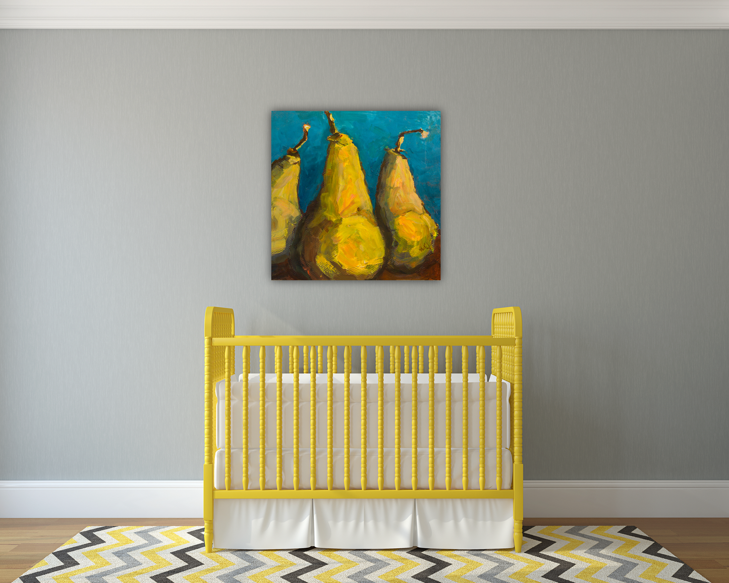 Pears with Teal Glossy Poster Print
