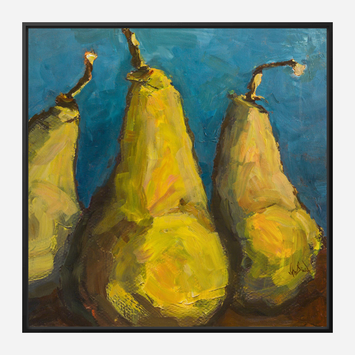 Pears with Teal Artist Enhanced Canvas Print