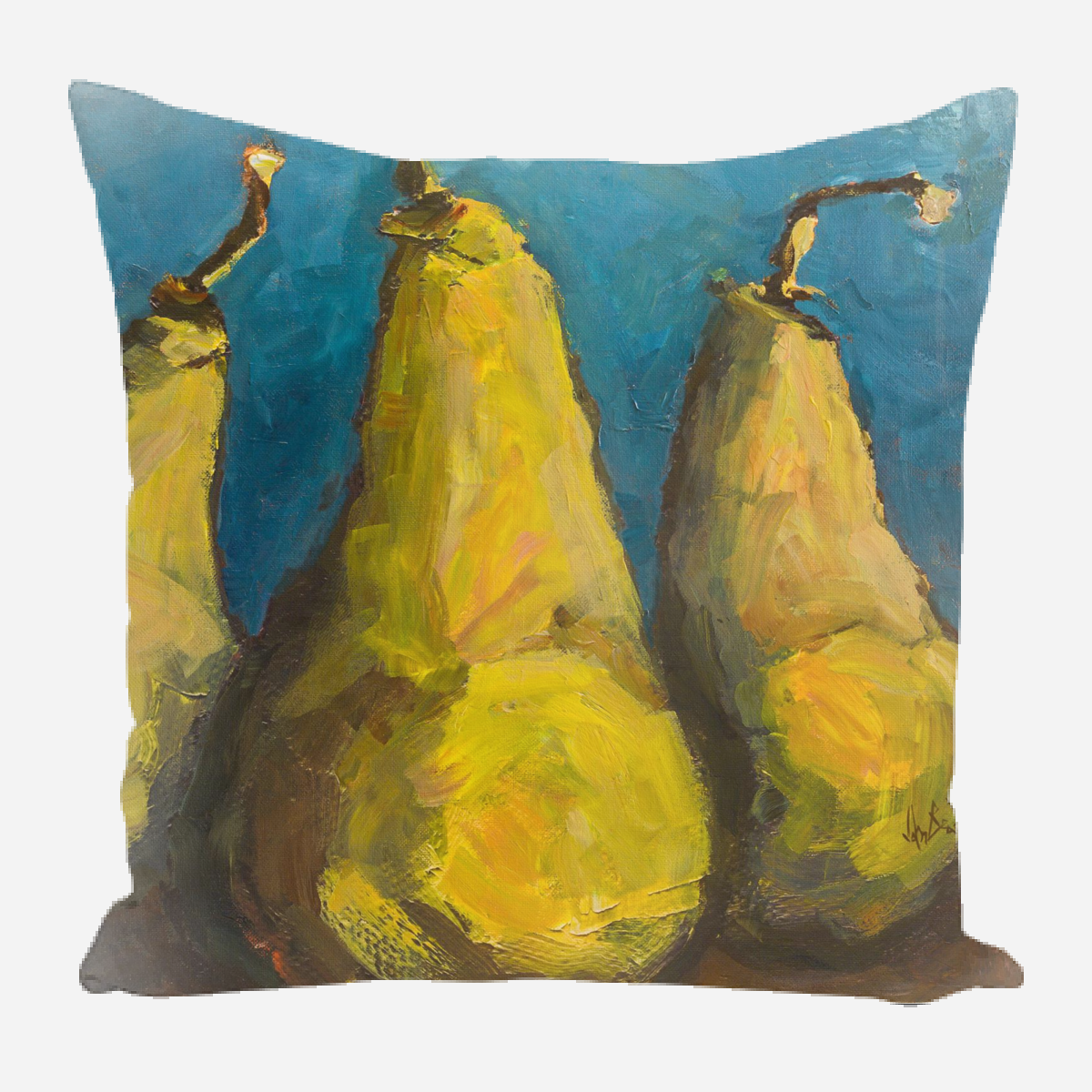 Pears with Teal Pillow