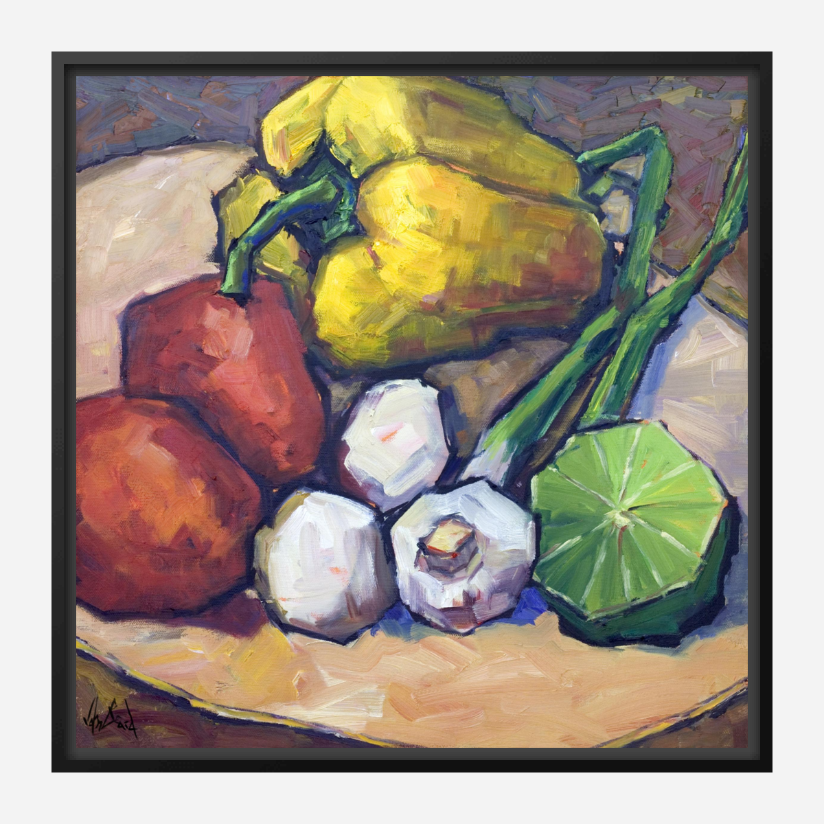 Peppers Limes and Mushrooms Artist Enhanced Canvas Print