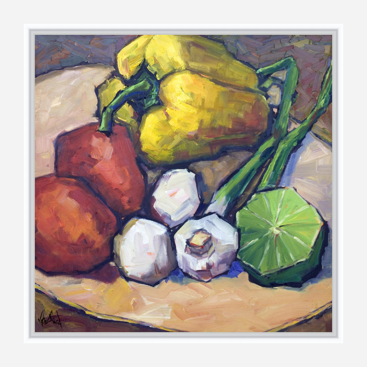 Peppers Limes and Mushrooms Artist Enhanced Canvas Print