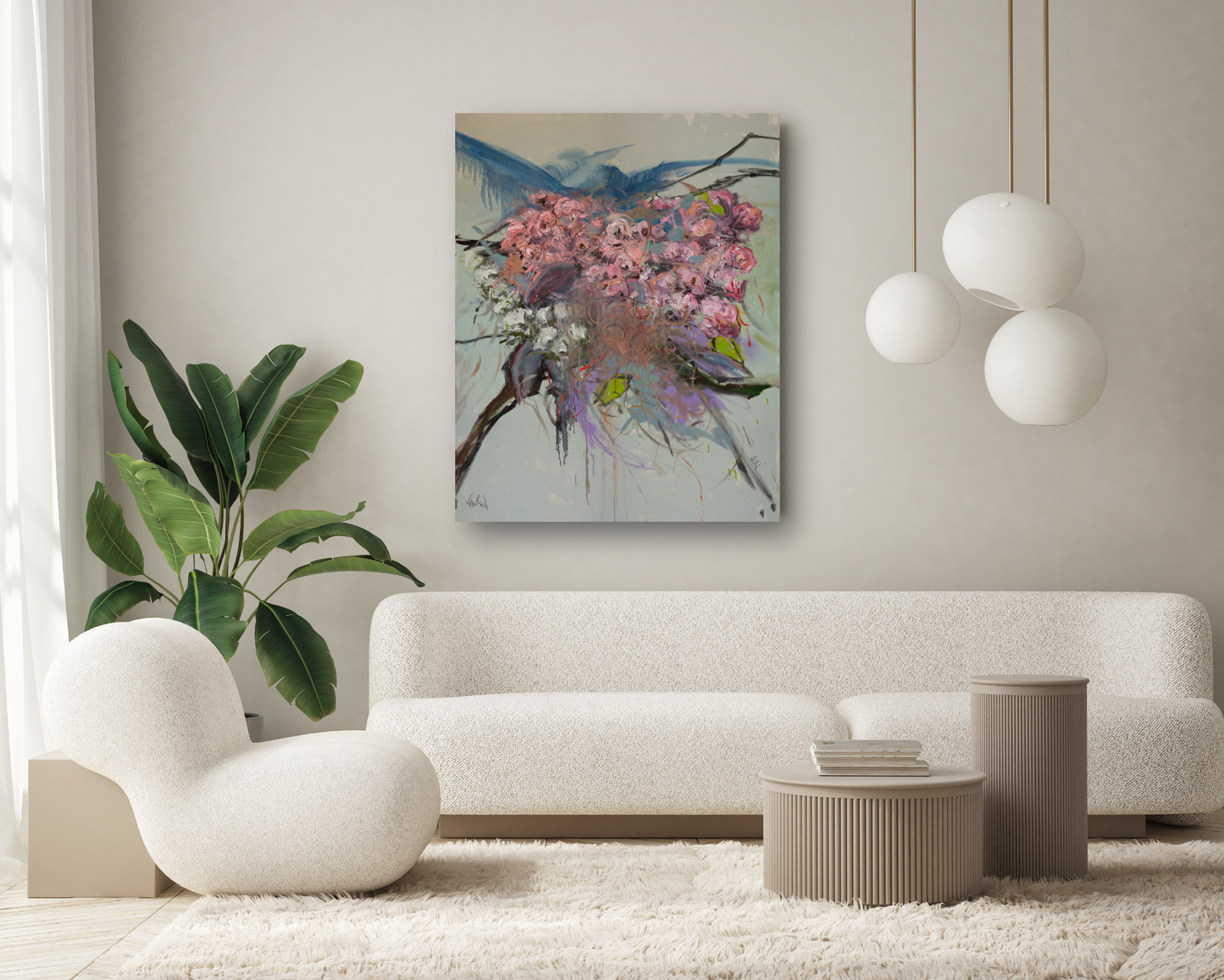 Pink Flowers Artist Enhanced Canvas Print